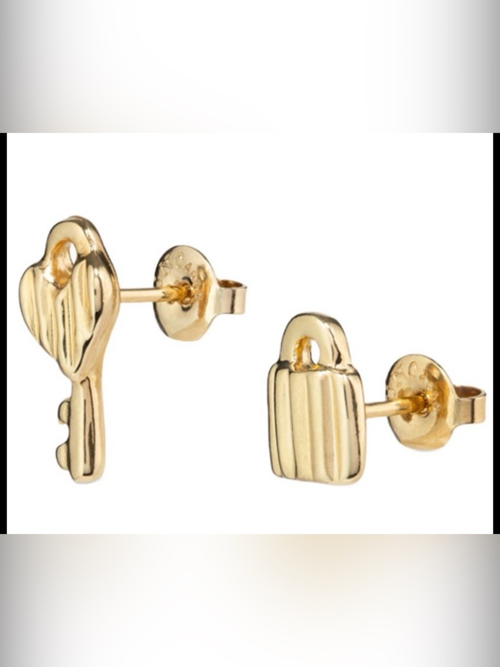UNO de 50 Gold Heart Key and Padlock Stud Earrings